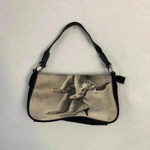 Black & grey bedazzled shoe mini shoulder purse.